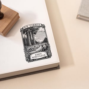 Aangepaste ex-librisstempel bos • Gepersonaliseerde bladwijzerstempel • Rubberen of zelfinktende bibliotheekstempel • Cadeau voor boekenliefhebbers en lezers