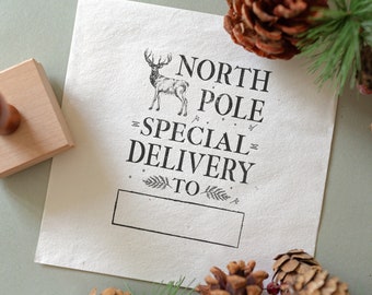 Christmas Gift Tag Rubber Stamp, North Pole Special Delivery