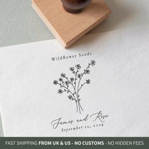 Rustic Wedding Stamp with Names & Date – Wildflower Stamp for Weddings