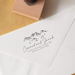 Custom Mountain Return Address Stamp, Colorado Wedding Stamp