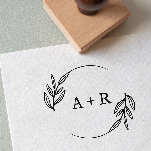 Hochzeit Logo Stempel, Hochzeit Gunsten Stempel, individuelle Hochzeitsgeschenk Stempel, Hochzeitseinladung Stempel, Lorbeerkranz Hochzeitsstempel, Verlobungsgeschenk