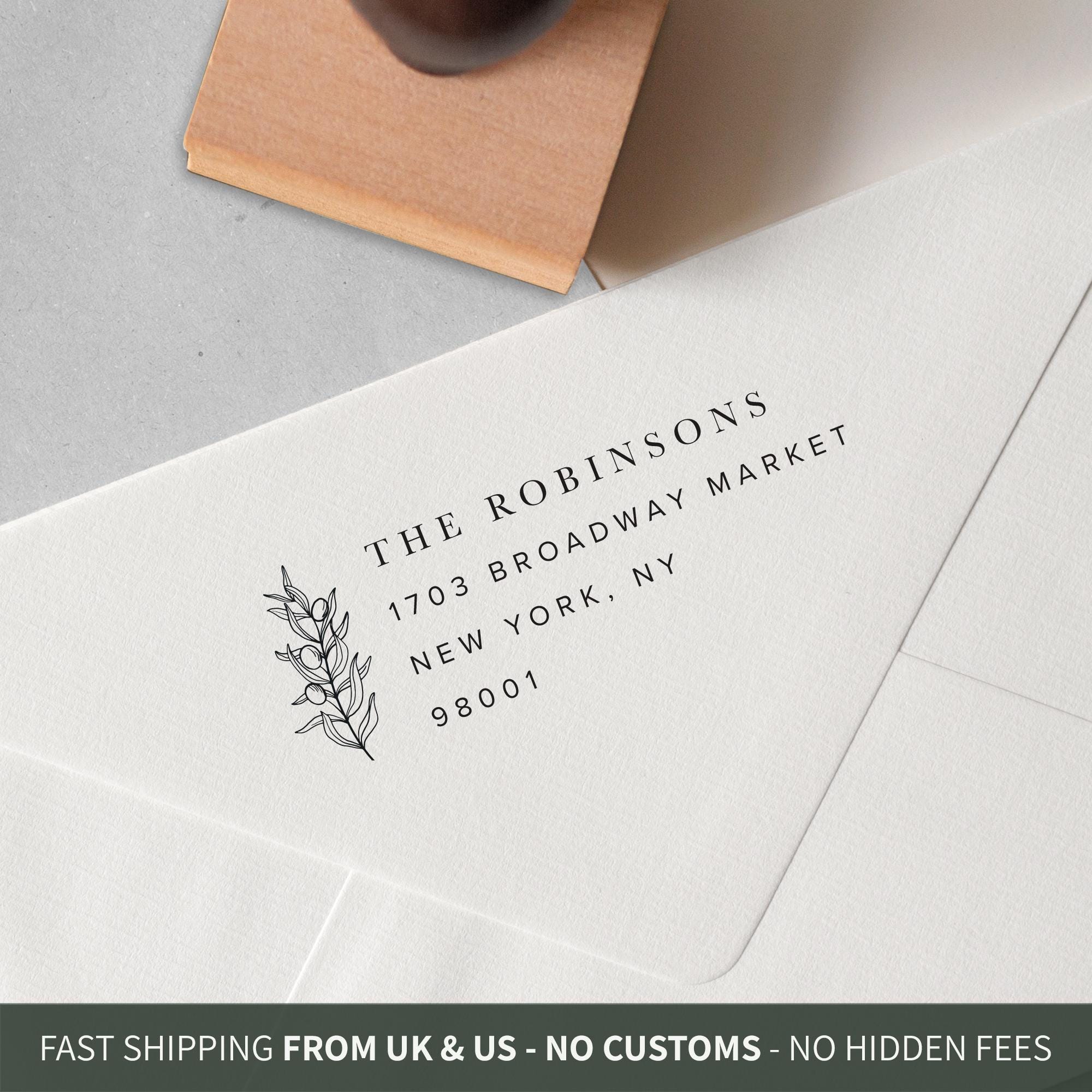 Custom Olive Branch Return Address Stamp