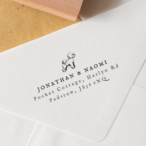 Poodle Dog Return Address Stamp, Eco Reclaimed Oak Stamp OR Self Inking Stamp