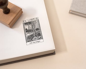 Library Ex Libris Book Stamp, Tropical Book Stamp, Anniversary Gift, Gift for Book Lovers, Old Book Stamp, Birthday Present For Book Lovers