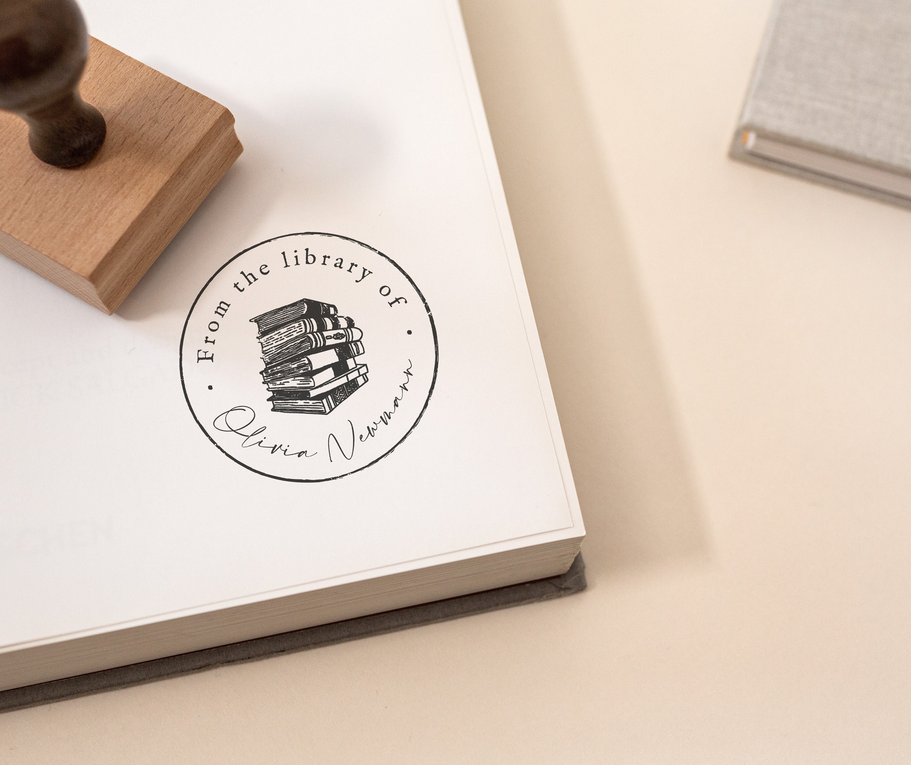 Personalised Book Stamp, Library Stamp, Eco Reclaimed Oak Stamp 