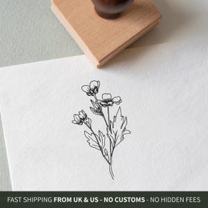 Buttercup Rubber Stamp - Eco-Friendly Wildflower Wooden Stamp