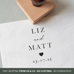 Personalized Wedding Rubber Stamp: Names, Date & Heart