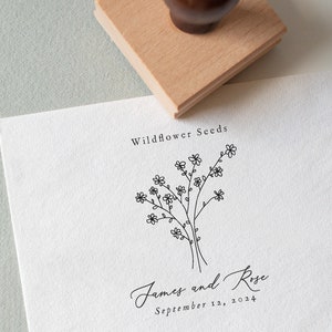 Wildflower Seed Packet Stamp, Custom Seed Packet Stamp, Custom Wedding Favor, Eco reclaimed Oak Stamp