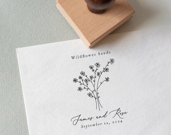 Wildflower Seed Packet Stamp, Custom Seed Packet Stamp, Custom Wedding Favor, Eco reclaimed Oak Stamp