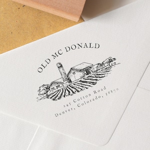 Aangepaste boerderijadresstempel, boerderijadresstempel, retouradresstempel met boerderij, boerderijstempel, gepersonaliseerde boerderijstempel