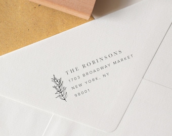 Custom Return Address Stamp,  Olive Branch Address Stamp, Wedding Return Address Stamp, Eco Reclaimed Oak Stamp OR Self Inking Stamp