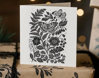 Wildflower Butterfly Rubber Stamp for Cardmaking