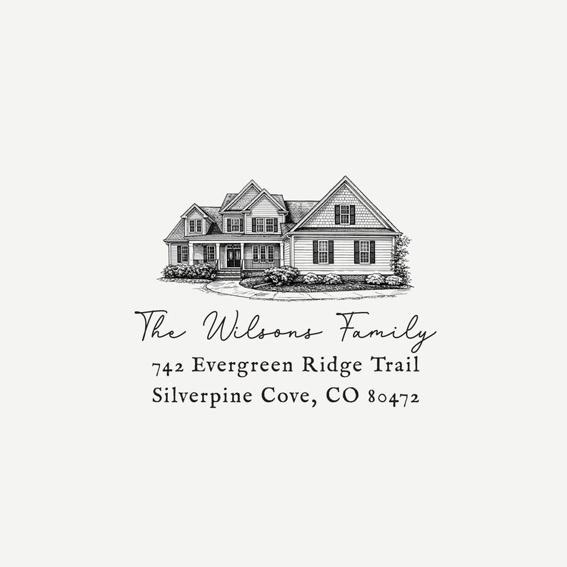 Home Address Stamp With Custom House Illustration, Wooden or Self ...