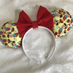 Pinocchio Minnie Ears | Handmade Disney Ears with Red Bow | Classic Character Headband | Park Ready Mouse Ears | Disneybounding Accessory