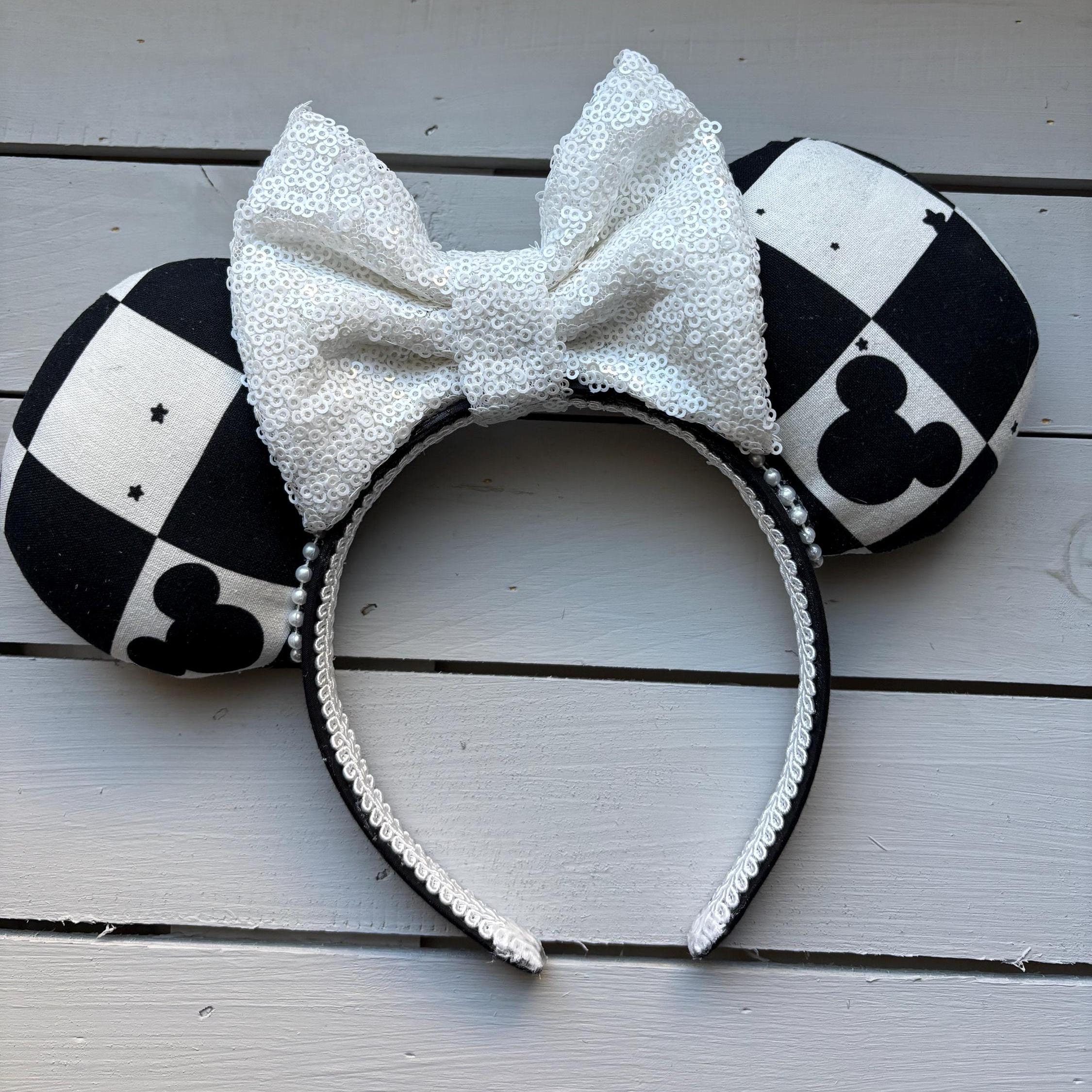 Checkered Minnie Mouse Ears Black and White - Etsy display picture 3