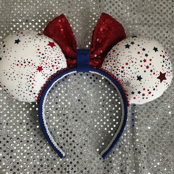 Patriotic Minnie Ears Red White & Blue Mickey Mouse Ears - Etsy display picture 1
