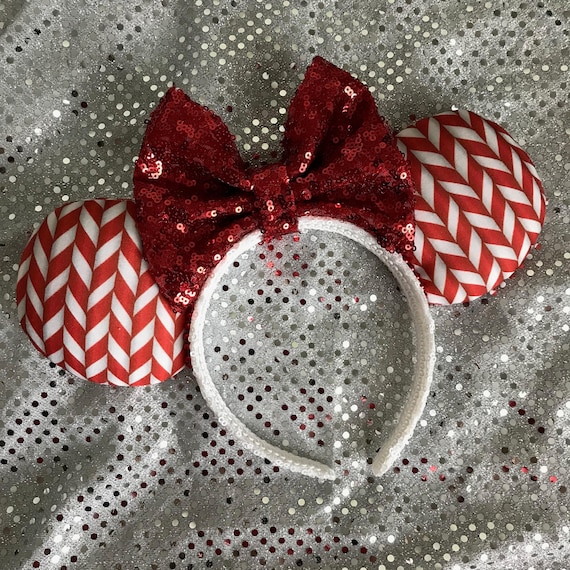 Peppermint Minnie Ears | Red & White Holiday Headband  display picture 3