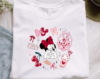 Minnie Valentine Coquette Shirt, Cherry Bow Mickey,  Girly Graphic Tee, Cute Bow Top
