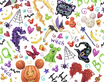 Disney Halloween Fabric Doodle Cotton Fabric