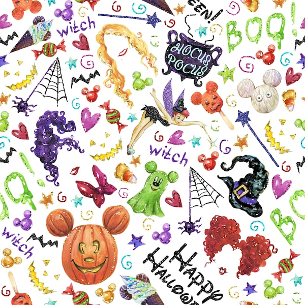 Tissu Disney Halloween en coton avec des griffonnages