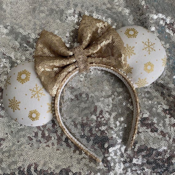 Gold Snowflake Minnie Ears | Holiday Disney Headband  display picture 3