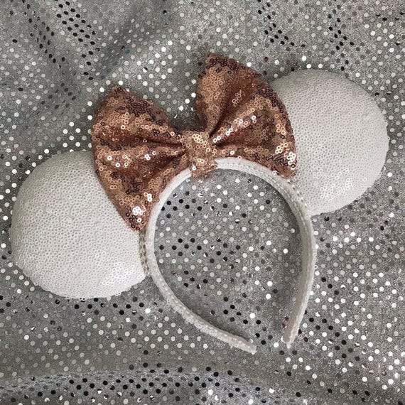 White and Rose Gold Minnie Ears | Sparkly Sequin Mouse Ears  display picture 1