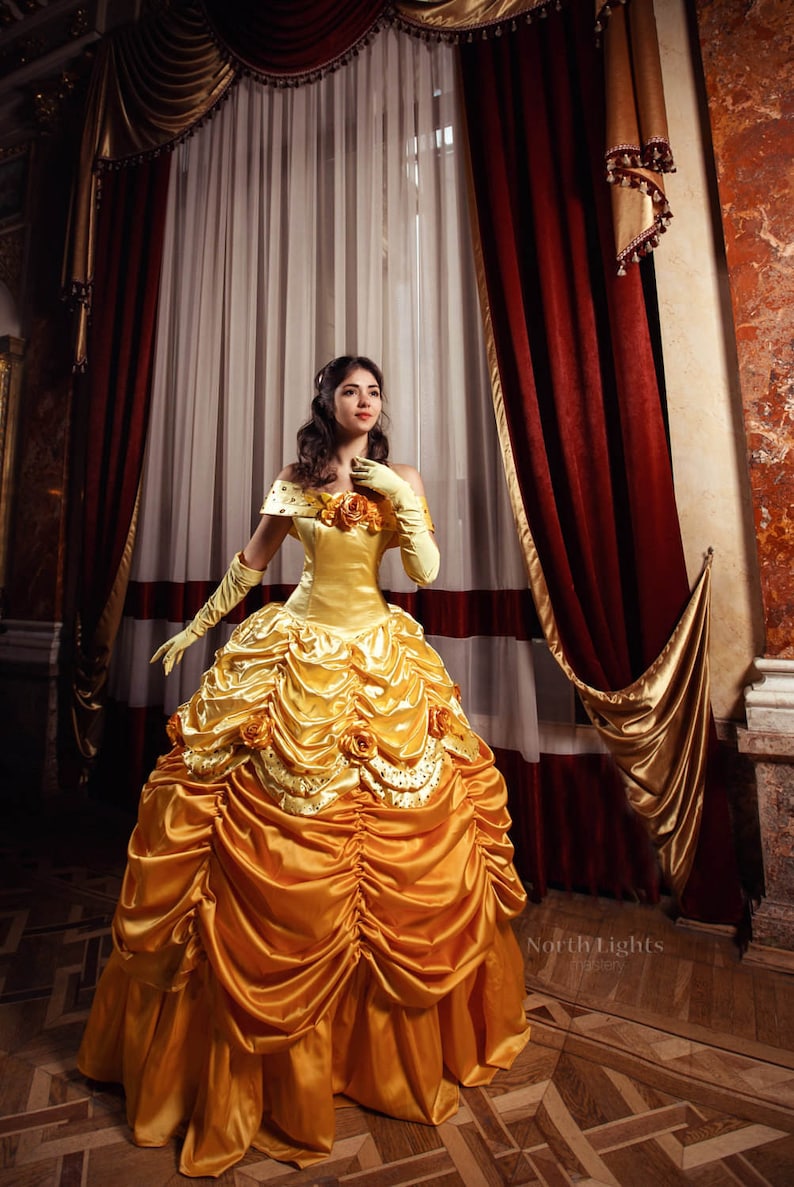 Belle luxury custom cosplay Adult Belle cosplay costume gold | Etsy