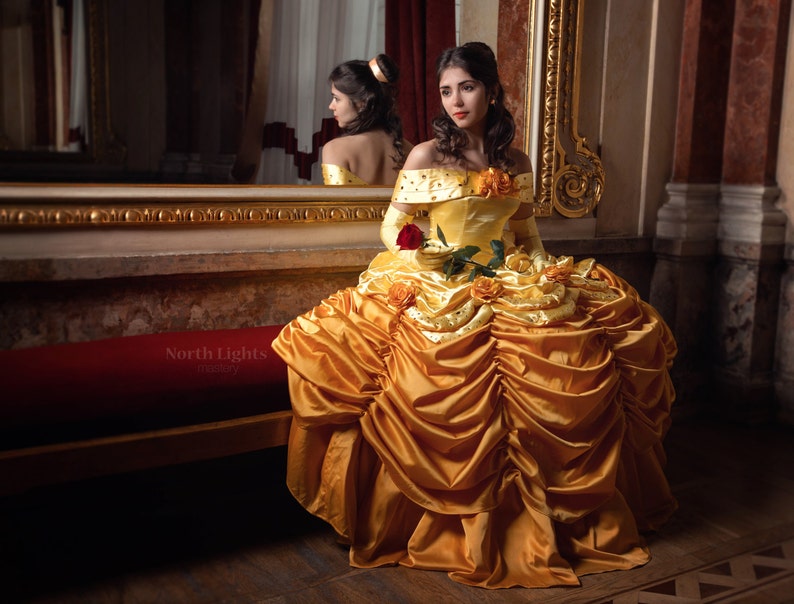 Belle Luxury Custom Cosplay Adult Belle Cosplay Costume Gold Etsy