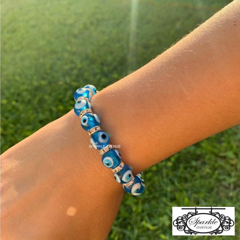 Evil Eye Bracelet / Glass Evil Eye Stretch Bracelet / Blue Etsy