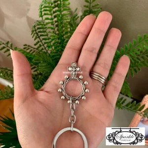 Rosenkranz Dekade Taschenschlüsselring / Kreuz Rosenkranz Ring Graf Schlüsselanhänger / Runder Rosenkranz Ring Schlüsselring / Kreuz Anhänger / Gebet Schlüsselring