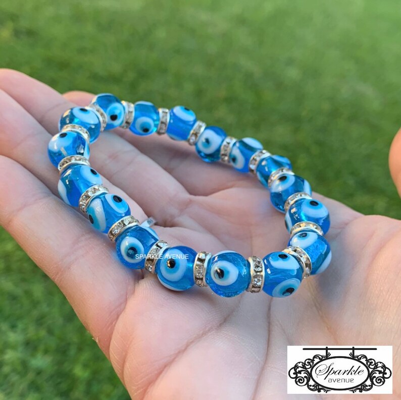 Evil Eye Bracelet / Glass Evil Eye Stretch Bracelet / Blue Etsy