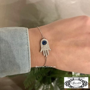 Sterling Silver Hamsa Evil Eye Bracelet / Silver Hamsa Bracelet / Hand of Fatima Bracelet / Hand of Miriam / Hamsa Evil Eye Bracelet / Hamsa