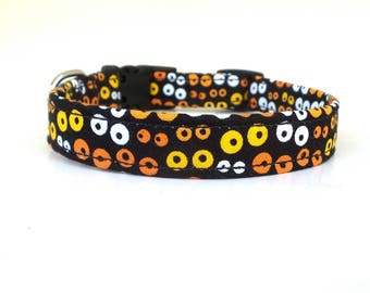 Halloween Cat Collar - Creepy Peepers - Glow in the Dark - Fall Collar for Cat - Breakaway Collar