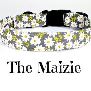 The Maizie - Gray and White Daisy Floral Dog Collar - Flower Sold Separately