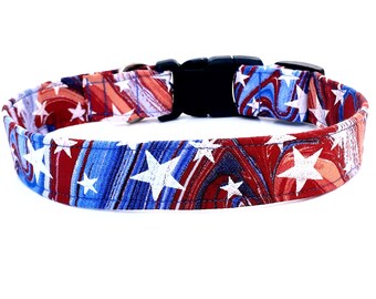 Patriotic Dog Collar - Tie Dye Stars Dog Collar - Independence Day Dog Collar - Red, White and Blue Collar - 4th of July Dog Collar