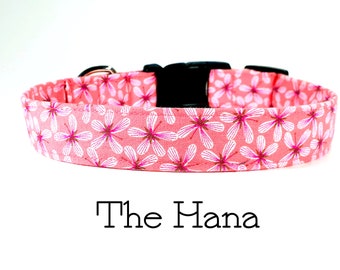 The Hana - Pink Floral Hawaiian Dog Collar - Coastal Hibiscus Dog Collar- Flower Sold Separately