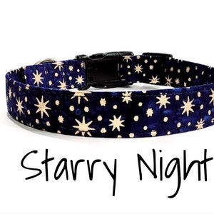 Starry Night Dog Collar - Blue and Gold Stars Winter Dog Collar - Accessories Sold Separately