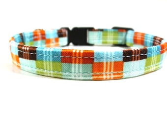 Cat Collar - Autumn Plaid - Fish Cat Collar - Bell Cat Collar - Charm Cat Collar - Breakaway Cat Collar