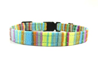 Cat Collar - Spring Stripe - Bell Cat Collar - Charm Cat Collar - Feline Collar - Breakaway Collar - Safety Collar