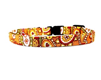 Cat Collar - The Ginger - Autumn Cat Collar - Fall Paisley Cat Collar - Bell Cat Collar - Charm Cat Collar - Breakaway Cat Collar