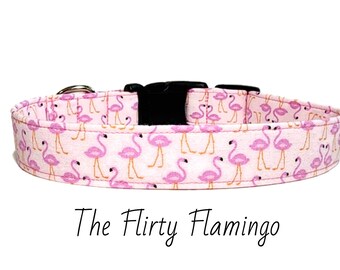 Hundhalsband - Den flörtiga flamingon - Rosa flamingo hundhalsband - Kustnära hundhalsband - Sealife hundhalsband - Blomma/fluga säljs separat