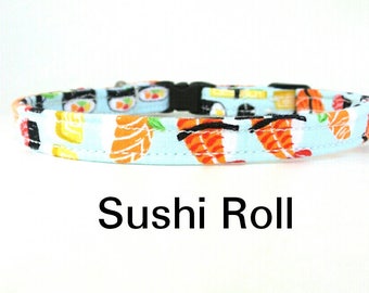 Cat Collar - The Sushi Roll - Sushi Cat Collar - Bell Cat Collar - Charm Cat Collar - Breakaway Collar