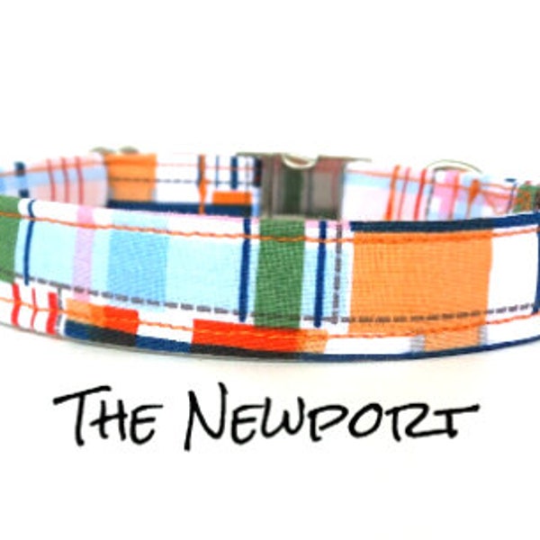 Dog Collar - The Newport - Nautical Dog Collar - Coastal Dog Collar - Plaid Dog Collar - Bow Tie Sold Separately