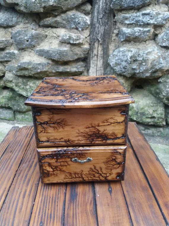 Watch Box Zwei Ebenen Holz Blitz Brennen Lichtenberg Figur Etsy
