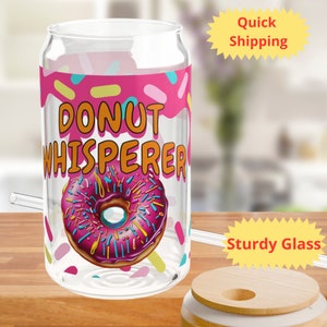 iced coffee glass, cup lid straw,16oz Glass Can, Dripping Donut, Beer, Bridesmaid, ice coffee cups, Friend, Bamboo lid, trendy glass cup