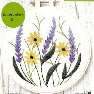 Lavender Floral Embroidery Kit: Beginner Needlepoint with 6in Hoop