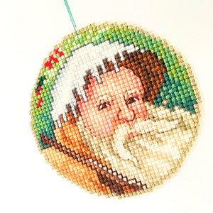 Christmas ornament, finished ornament, counted cross stitch keepsake decor, Santa ornament, handmade ornament,  tree ornament, complete