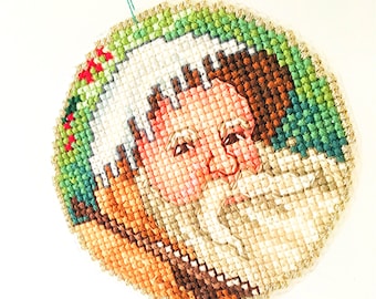 Christmas ornament, finished ornament, counted cross stitch keepsake decor, Santa ornament, handmade ornament,  tree ornament, complete