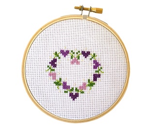 Beginner embroidery kit, heart cross stitch kit with pattern, needlework set, DIY craft kit, modern embroidery, counted cross stitch starter