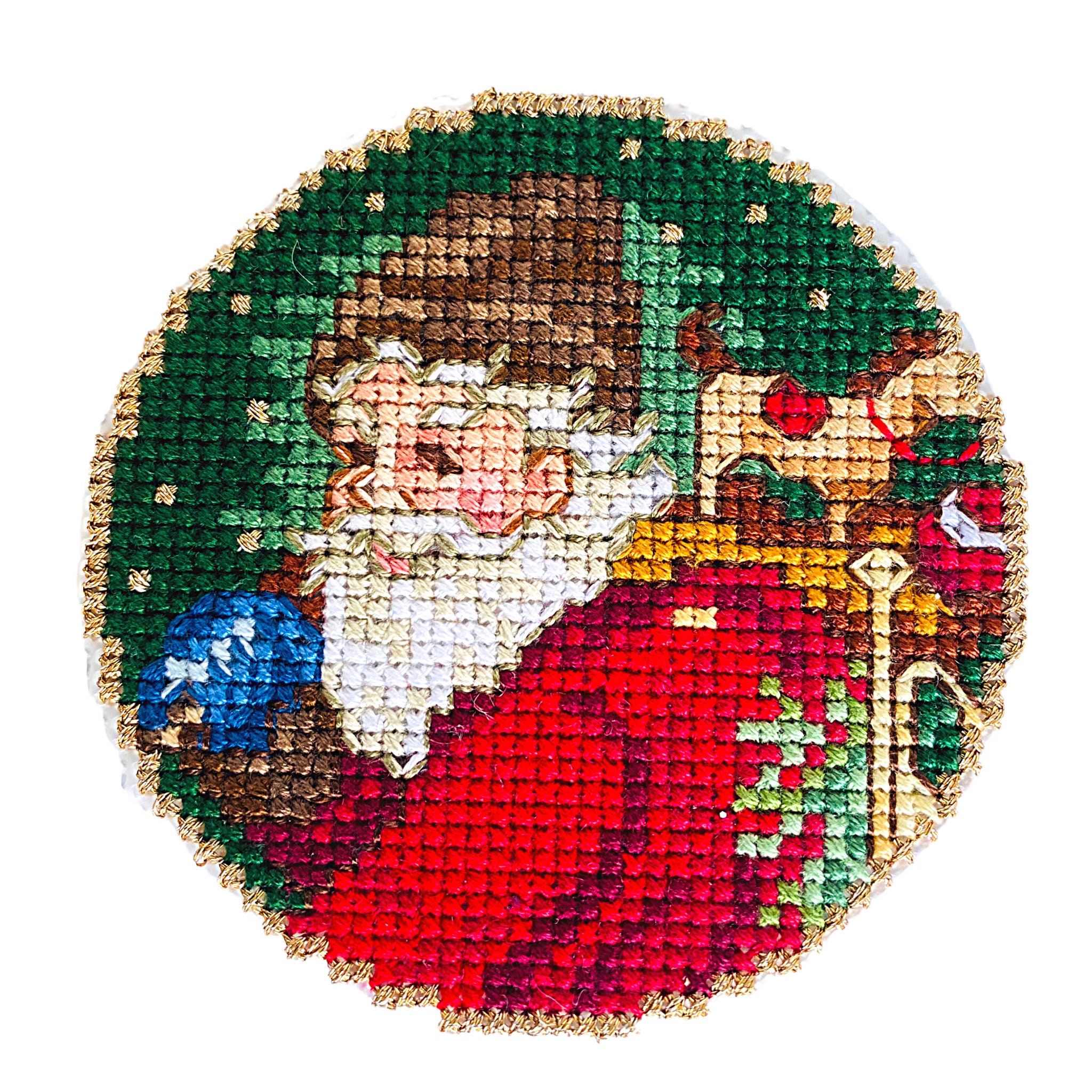 Santa ornament//Cross Stitch holiday decor//gift for her Etsy